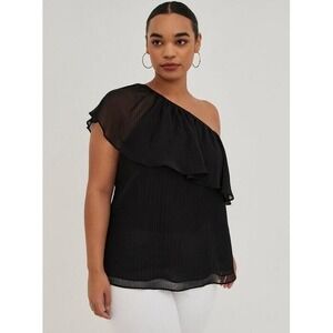 Torrid One Shoulder Blouse, Black Chiffon,‎ NWT, Size 2